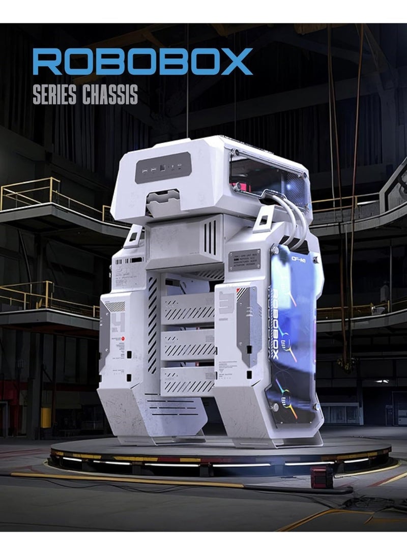ALSEYE صندوق الألعاب ALSEYE ROBOBOX - دعم لمبرد مزدوج 360 مم، إطار مفتوح أكريليك، تصميم فضائي فريد، صندوق كمبيوتر متوسط Micro ATX/ITX - Image 3