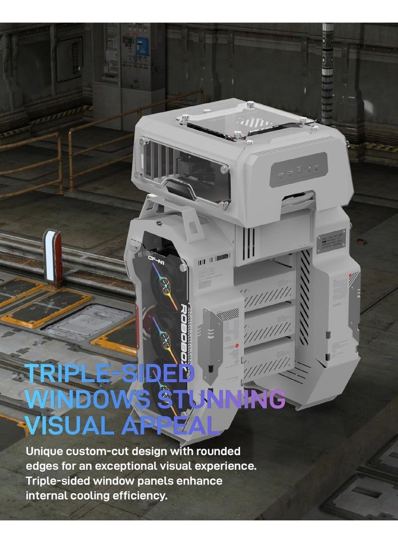 ALSEYE صندوق الألعاب ALSEYE ROBOBOX - دعم لمبرد مزدوج 360 مم، إطار مفتوح أكريليك، تصميم فضائي فريد، صندوق كمبيوتر متوسط Micro ATX/ITX - Image 2