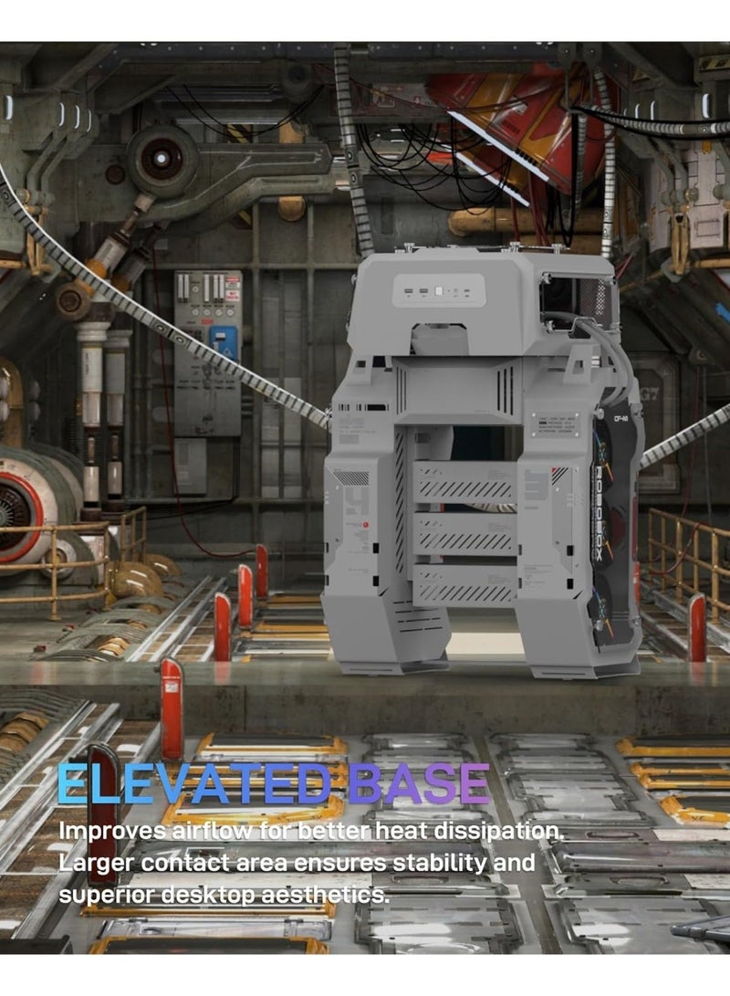 ALSEYE صندوق الألعاب ALSEYE ROBOBOX - دعم لمبرد مزدوج 360 مم، إطار مفتوح أكريليك، تصميم فضائي فريد، صندوق كمبيوتر متوسط Micro ATX/ITX - Image 5