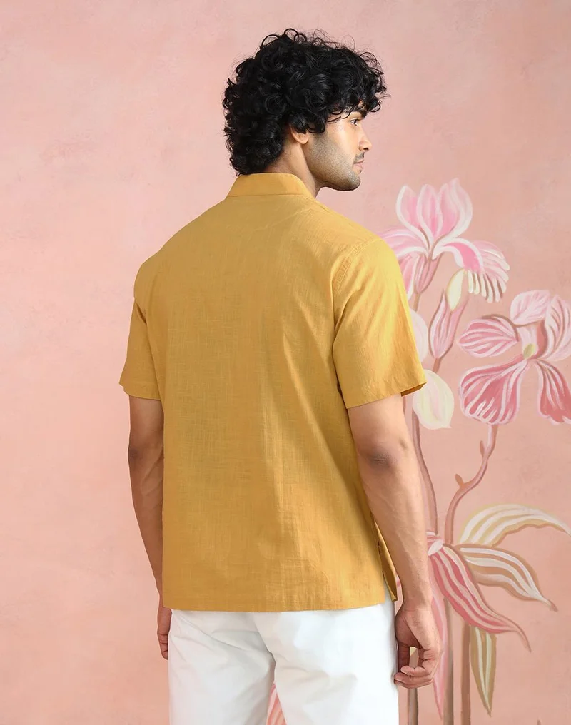 Fabindia  Yellow Cotton Mid Placket Shirt for Men | Best Price UAE