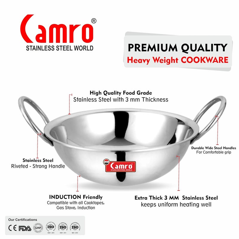 Camro CamroRound Heavy Bottom Kadhai 15 No 4 Liters Gas Stove Compatible Dishwasher Safe DryVeg Hold Handles Induction Friendly Gas Ready 6Year Warranty 15Years of Innovation and Quality  - Image 3