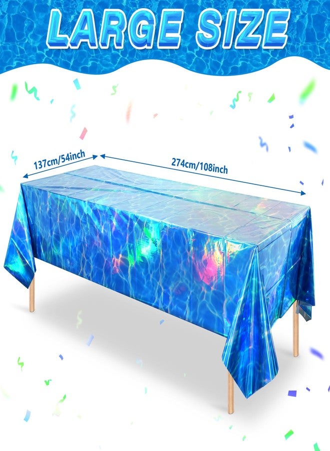 KEASKELL 3Pcs Iridescent Ocean Waves Party Tablecloth Decorations,54x108 inch Blue Under The Sea Plastic Table Cover Disposable Rectangle Table Cloth for Baby Shower Summer Beach Pool Birthday Party Supplies - Image 2