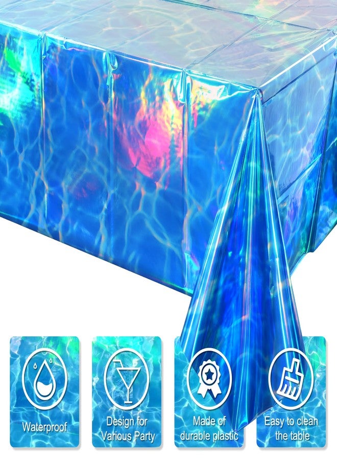 KEASKELL 3Pcs Iridescent Ocean Waves Party Tablecloth Decorations,54x108 inch Blue Under The Sea Plastic Table Cover Disposable Rectangle Table Cloth for Baby Shower Summer Beach Pool Birthday Party Supplies - Image 3
