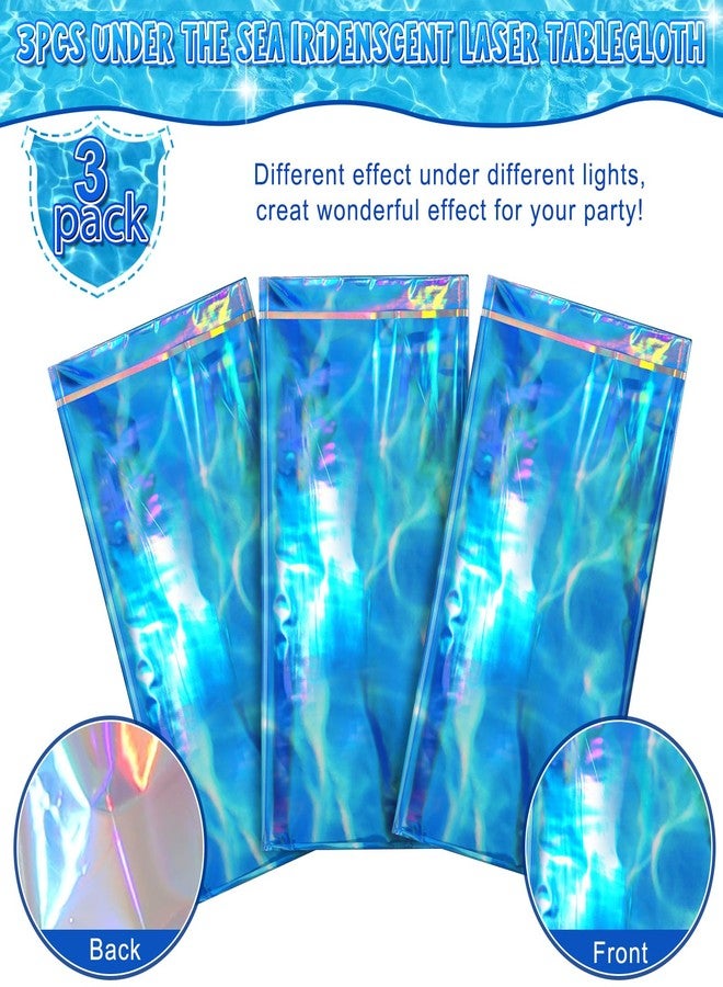 KEASKELL 3Pcs Iridescent Ocean Waves Party Tablecloth Decorations,54x108 inch Blue Under The Sea Plastic Table Cover Disposable Rectangle Table Cloth for Baby Shower Summer Beach Pool Birthday Party Supplies - Image 4