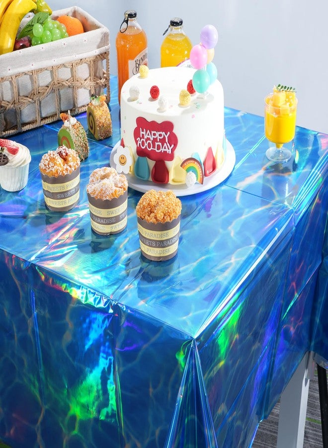 KEASKELL 3Pcs Iridescent Ocean Waves Party Tablecloth Decorations,54x108 inch Blue Under The Sea Plastic Table Cover Disposable Rectangle Table Cloth for Baby Shower Summer Beach Pool Birthday Party Supplies - Image 5