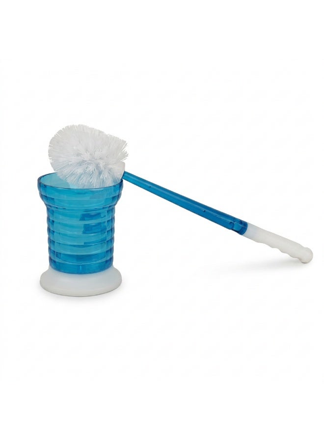 Gator Toilet Brush with Holder | Transparent Caddy | Long Ergonomic Handle | Hygienic Covered Storage | Deep-Clean Bathroom Scrubbing Brush for Home, Hotel & Office Bathrooms | Blue & White - Image 1