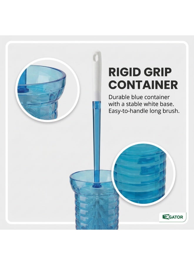 Gator Toilet Brush with Holder | Transparent Caddy | Long Ergonomic Handle | Hygienic Covered Storage | Deep-Clean Bathroom Scrubbing Brush for Home, Hotel & Office Bathrooms | Blue & White - Image 3