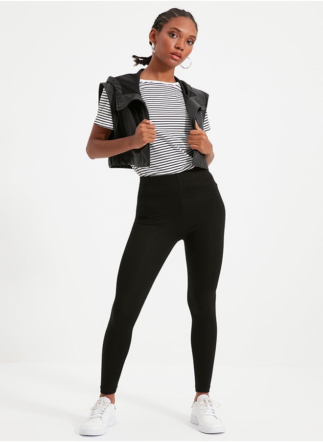 trendyol - Black High Waist Inner Raised Stretch Knit Leggings TWOAW20TA0079 - Image 1