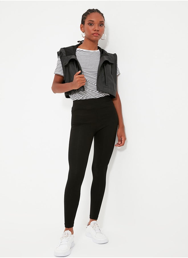 trendyol - Black High Waist Inner Raised Stretch Knit Leggings TWOAW20TA0079 - Image 1