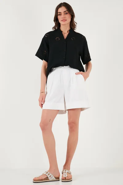 Lela Cotton Standard Fit High Waist Seam Detailed Shorts Women's Shorts 668YP4921