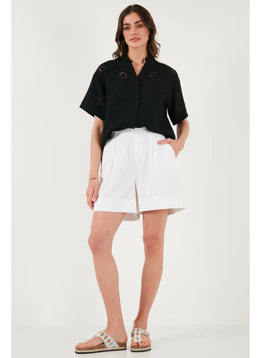 Lela Cotton Standard Fit High Waist Seam Detailed Shorts Women's Shorts 668YP4921