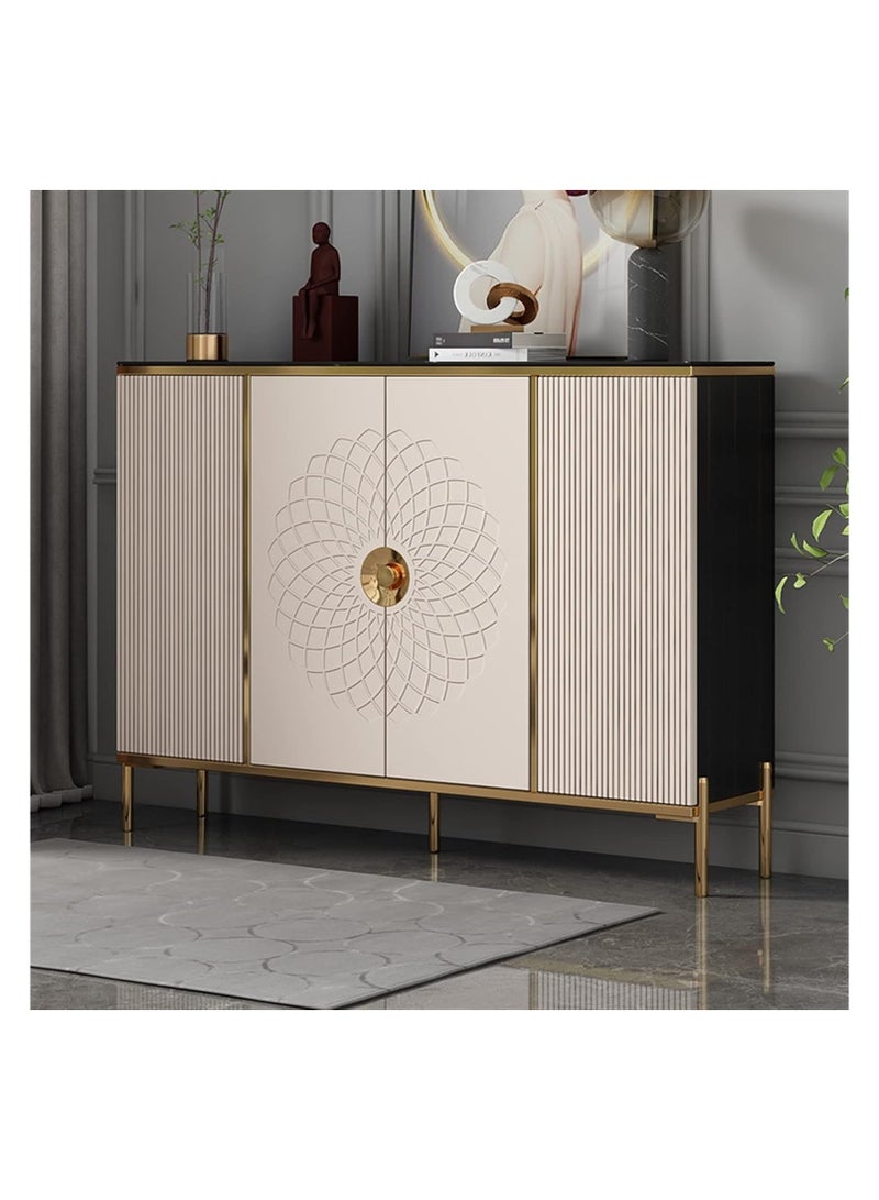 AWD Shoe Rack Cabinet, Modern Sideboard Cabinet, Multi-purpose Use Shoe Rack or Home Organizer Wooden Cabinet with Floral Design, Gold Handles, 4 Doors, Black Slate Top.  - Image 1