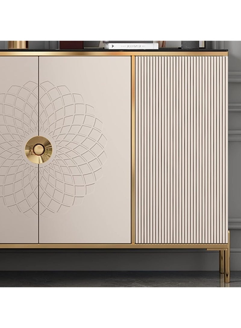 AWD Shoe Rack Cabinet, Modern Sideboard Cabinet, Multi-purpose Use Shoe Rack or Home Organizer Wooden Cabinet with Floral Design, Gold Handles, 4 Doors, Black Slate Top.  - Image 2
