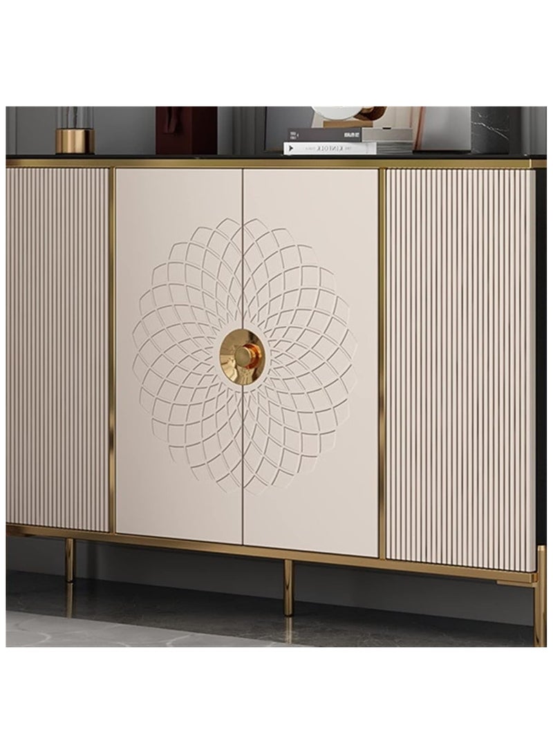 AWD Shoe Rack Cabinet, Modern Sideboard Cabinet, Multi-purpose Use Shoe Rack or Home Organizer Wooden Cabinet with Floral Design, Gold Handles, 4 Doors, Black Slate Top.  - Image 3