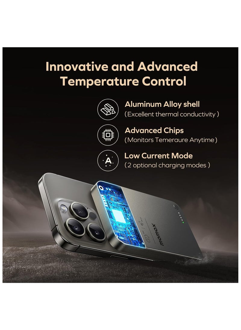 Momax - MOMAX Magnetic Power Bank 10000mAh, Wireless Portable Charger, 20W Fast Charging Battery Pack, Compatible with Magsafe, iPhone 15/14/13/12 Series, USB C Charging Cable Included - Image 1