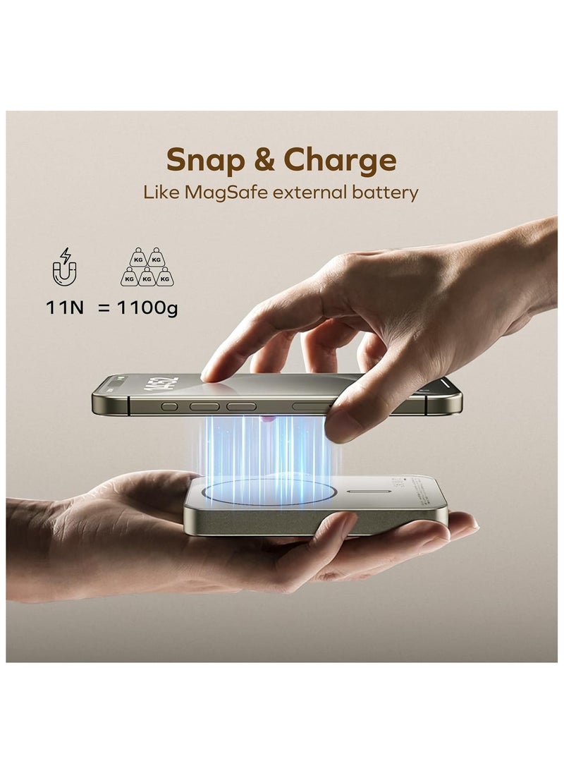 Momax - MOMAX Magnetic Power Bank 10000mAh, Wireless Portable Charger, 20W Fast Charging Battery Pack, Compatible with Magsafe, iPhone 15/14/13/12 Series, USB C Charging Cable Included - Image 1