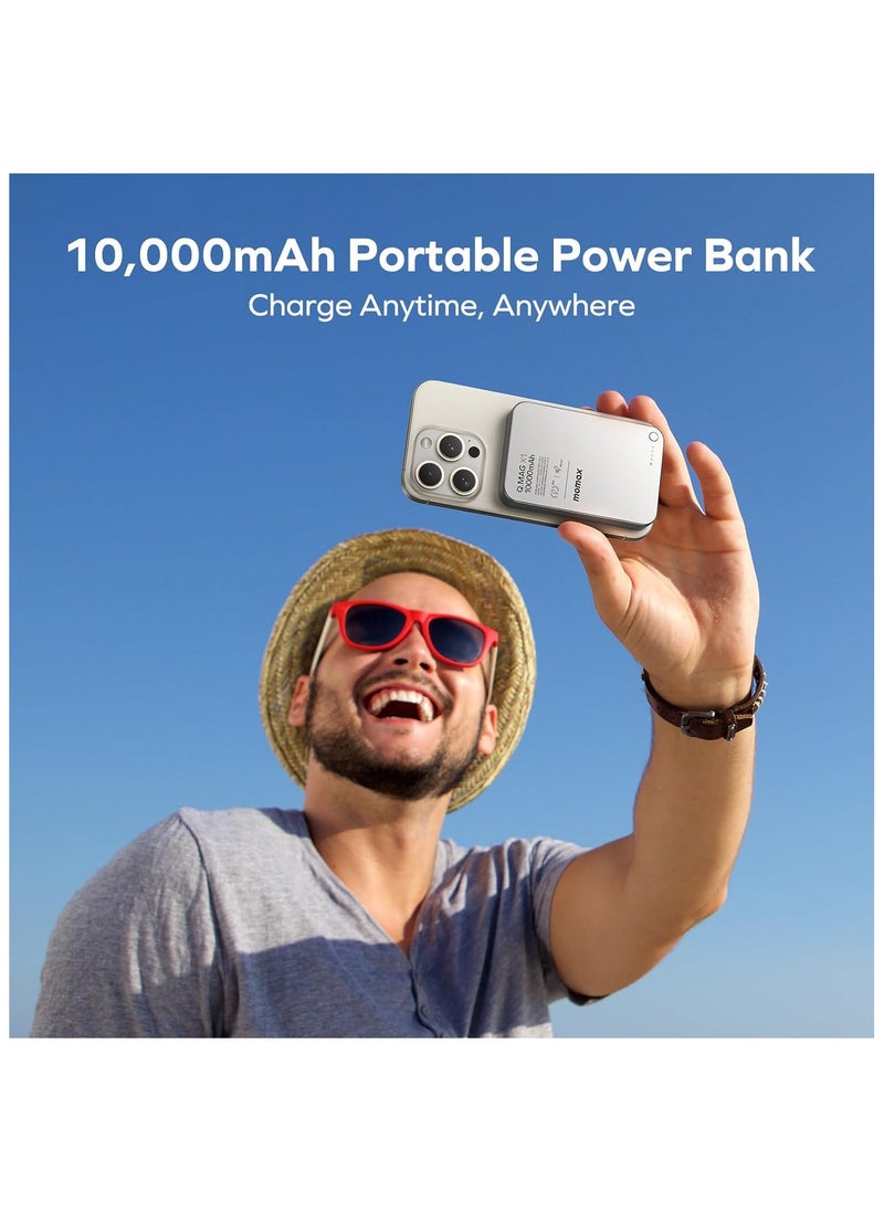 Momax - MOMAX Magnetic Power Bank 10000mAh, Wireless Portable Charger, 20W Fast Charging Battery Pack, Compatible with Magsafe, iPhone 15/14/13/12 Series, USB C Charging Cable Included - Image 1
