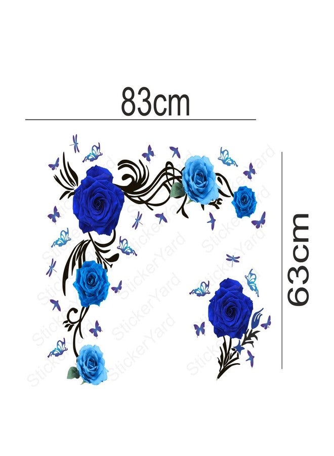 Sticker Yard PVC Vinyl Blue Rose Floral Self-Adhesive Wall Sticker for Home Decor/Decoration - Living Room, Bedroom, Kids Room (Multicolor, Size: 83X63CM) - Image 4
