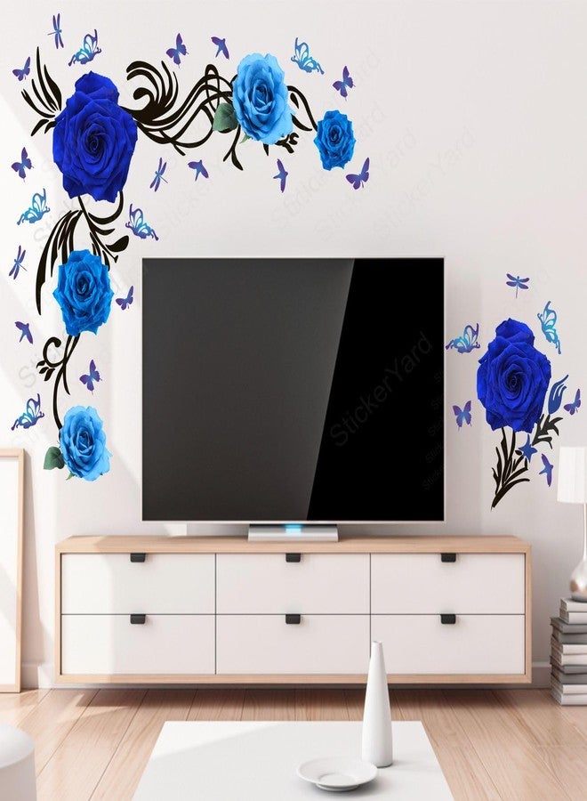 Sticker Yard PVC Vinyl Blue Rose Floral Self-Adhesive Wall Sticker for Home Decor/Decoration - Living Room, Bedroom, Kids Room (Multicolor, Size: 83X63CM) - Image 1