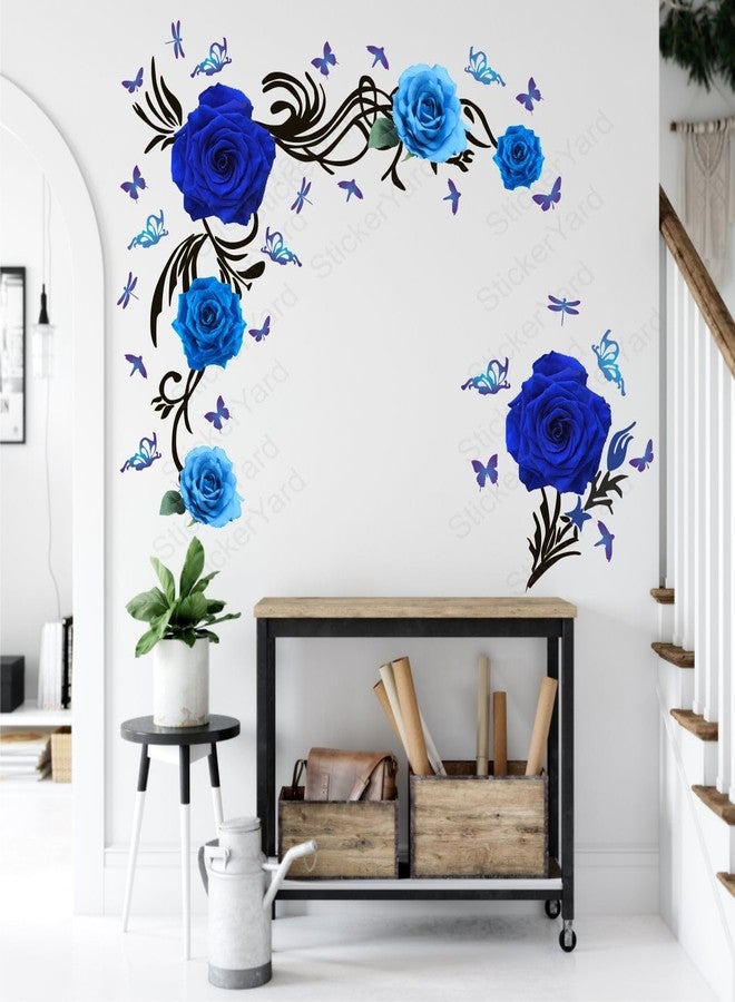 Sticker Yard PVC Vinyl Blue Rose Floral Self-Adhesive Wall Sticker for Home Decor/Decoration - Living Room, Bedroom, Kids Room (Multicolor, Size: 83X63CM) - Image 2