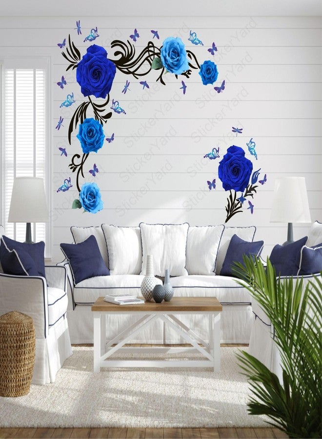 Sticker Yard PVC Vinyl Blue Rose Floral Self-Adhesive Wall Sticker for Home Decor/Decoration - Living Room, Bedroom, Kids Room (Multicolor, Size: 83X63CM) - Image 3