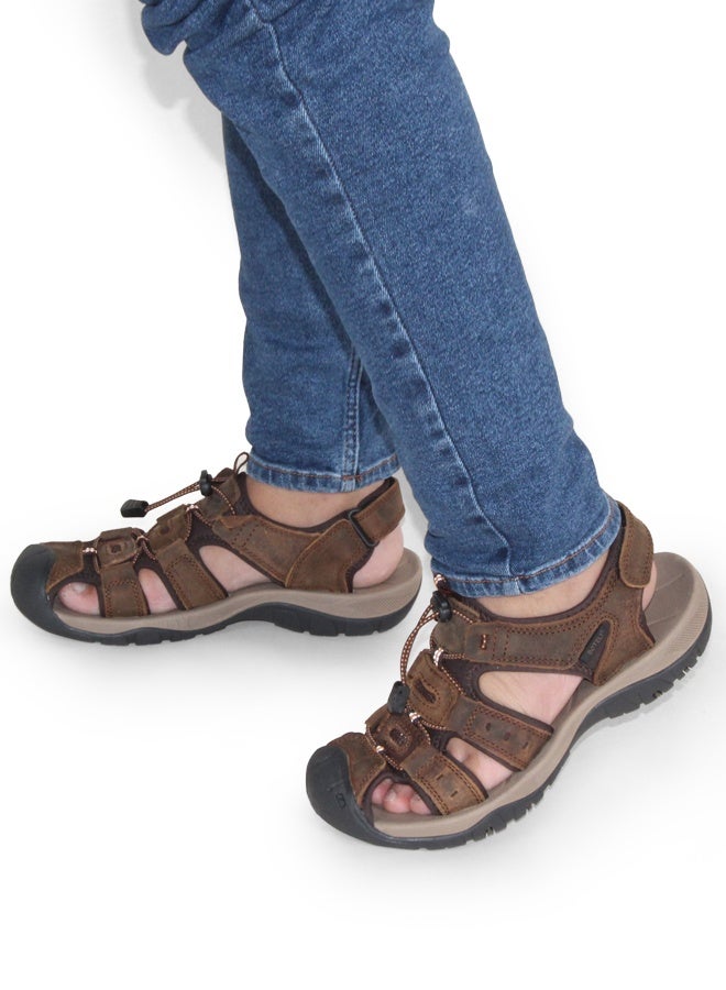 BOTELI Men's Genuine Leather Closed Toe Hiking Sandals Adjustable Quick Drawstring 
Strap Non-Slip Thick Cushioned Sole Outdoor Trekking Beach Water Shoes - Image 1