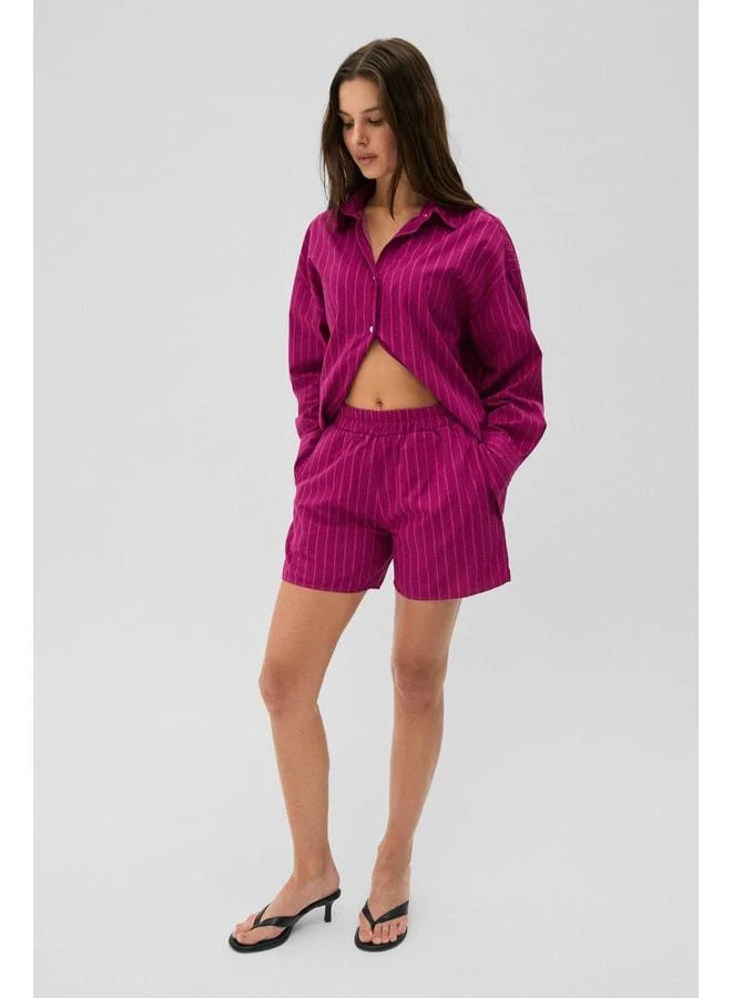 Grimelange  LIYA Women's Oversize 100% Cotton Shorts and Shirt Fuchsia Striped Top-Bottom Set. for Women | Best Price UAE