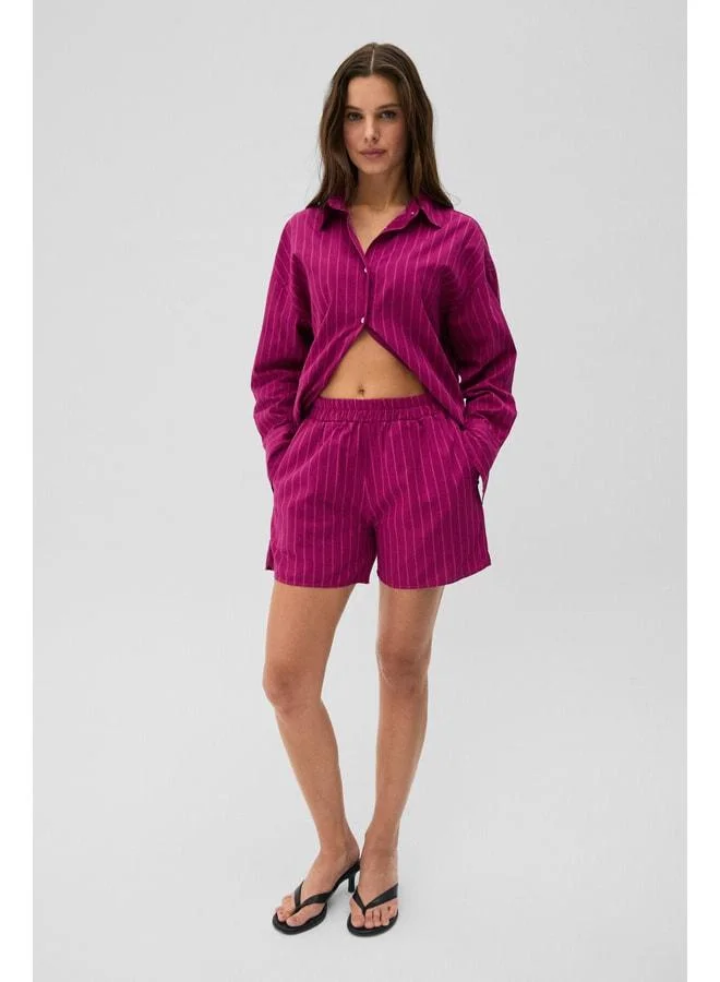 Grimelange  LIYA Women's Oversize 100% Cotton Shorts and Shirt Fuchsia Striped Top-Bottom Set. for Women | Best Price UAE