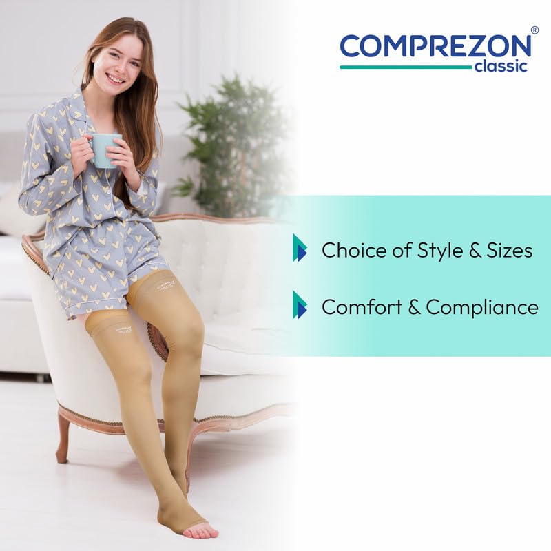COMPREZON Classic Lycra Medical Compression Stockings | Class 1 Compression | Above Knee Length | Pain Relief & Swelling Reduction | Compression Socks for Men and Women | Varicose Veins Stockings - Image 5