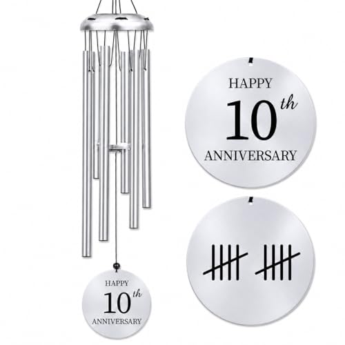 CQNET 10th Wedding Anniversary Tin Gift for Couples Deep Tone Aluminum Wind Chimes for Outside 10 Years of Marriage Keepsake Decor for Wife Husband 26 Inch - Image 1