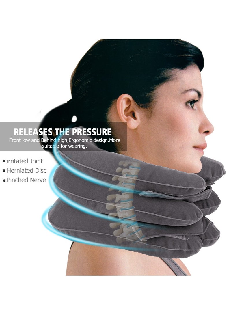 general 3 layers flocked inflatable neck guard portable cervical traction instrument inflatable neck guard cervical spine stretcher neck brace - Image 1