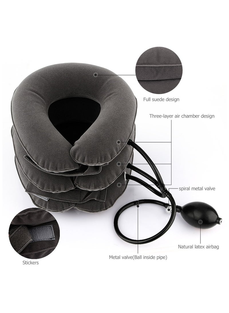 general 3 layers flocked inflatable neck guard portable cervical traction instrument inflatable neck guard cervical spine stretcher neck brace - Image 3