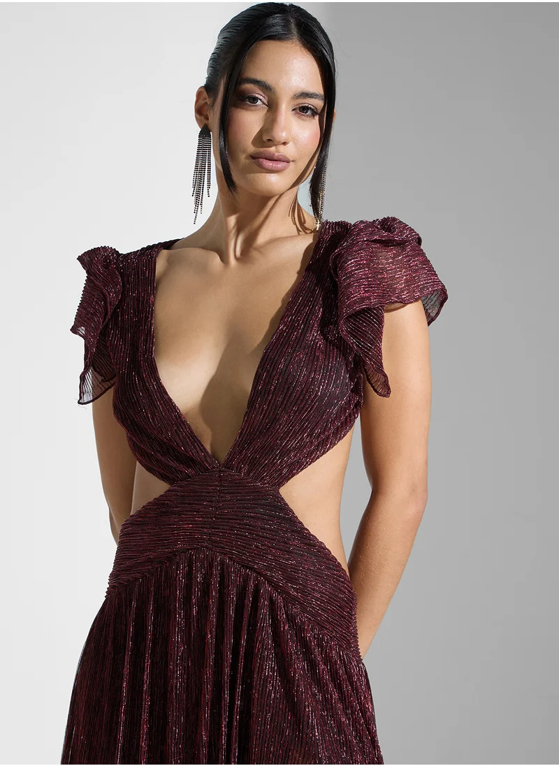 ELLA Ruffled Sleeve Dress With Waist Cutout
