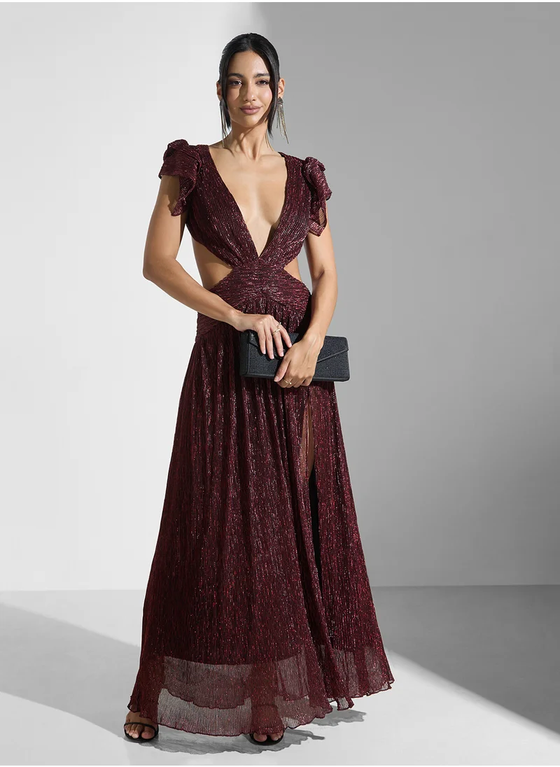 ELLA Ruffled Sleeve Dress With Waist Cutout