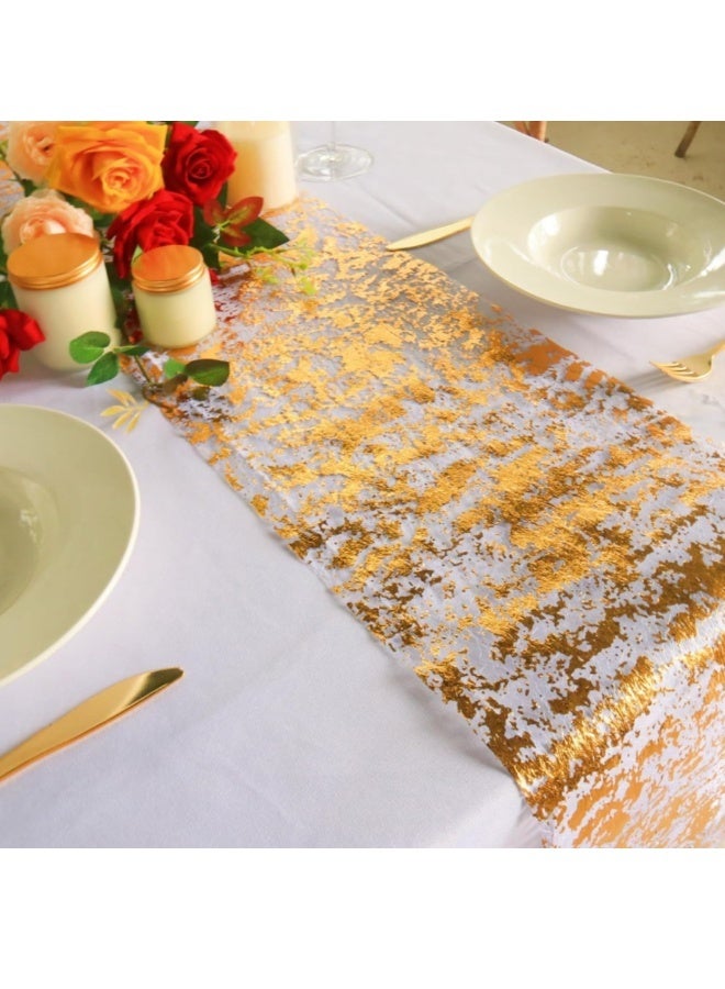 أجناس 2 قطعة من مفرش المائدة الذهبي، مفرش معدني رفيع مزين بالترتر اللامع، مقاس 11 بوصة × 108 بوصة، زينة ذهبية للمائدة لحفلات المناسبات، حفلات الزفاف، حفلات أعياد الميلاد، عيد الميلاد - Image 5