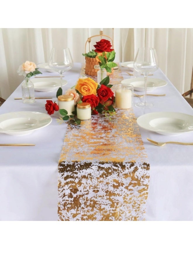 أجناس 2 قطعة من مفرش المائدة الذهبي، مفرش معدني رفيع مزين بالترتر اللامع، مقاس 11 بوصة × 108 بوصة، زينة ذهبية للمائدة لحفلات المناسبات، حفلات الزفاف، حفلات أعياد الميلاد، عيد الميلاد - Image 4
