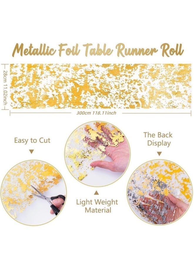 أجناس 2 قطعة من مفرش المائدة الذهبي، مفرش معدني رفيع مزين بالترتر اللامع، مقاس 11 بوصة × 108 بوصة، زينة ذهبية للمائدة لحفلات المناسبات، حفلات الزفاف، حفلات أعياد الميلاد، عيد الميلاد - Image 2