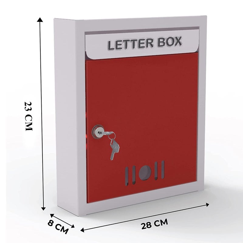 HaveIt Multipurpose Steel Metal Letter BoxPost Box for Gate Home and Office with Lock Table Top or Wall Mount RED White - Image 5