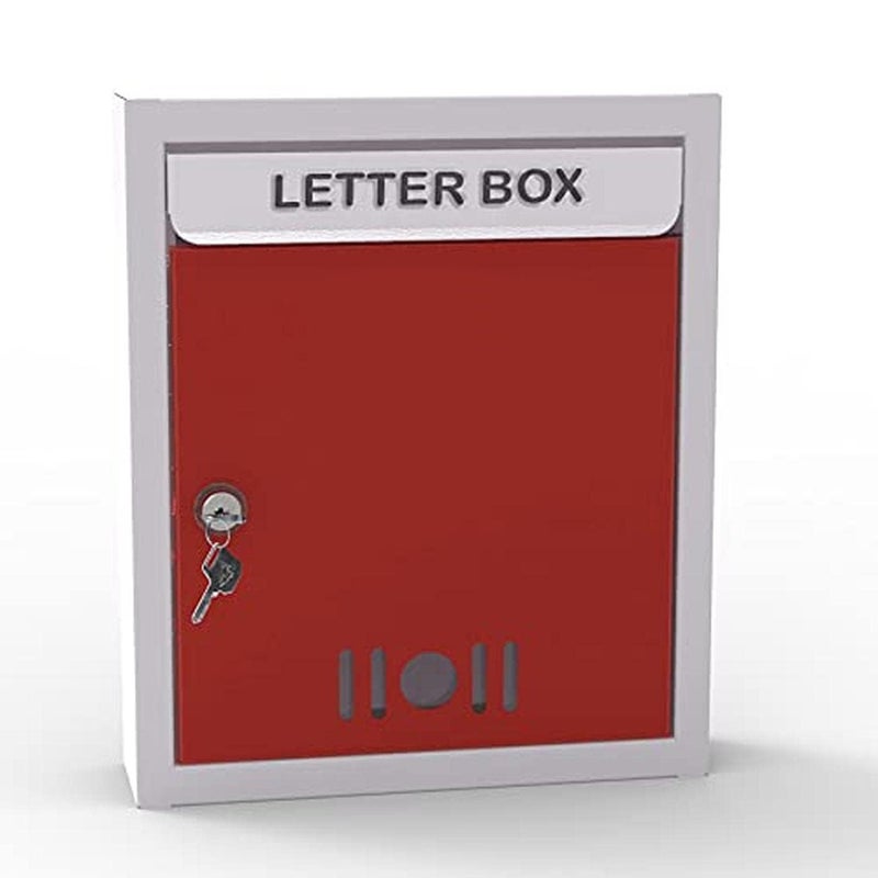 HaveIt Multipurpose Steel Metal Letter BoxPost Box for Gate Home and Office with Lock Table Top or Wall Mount RED White - Image 1