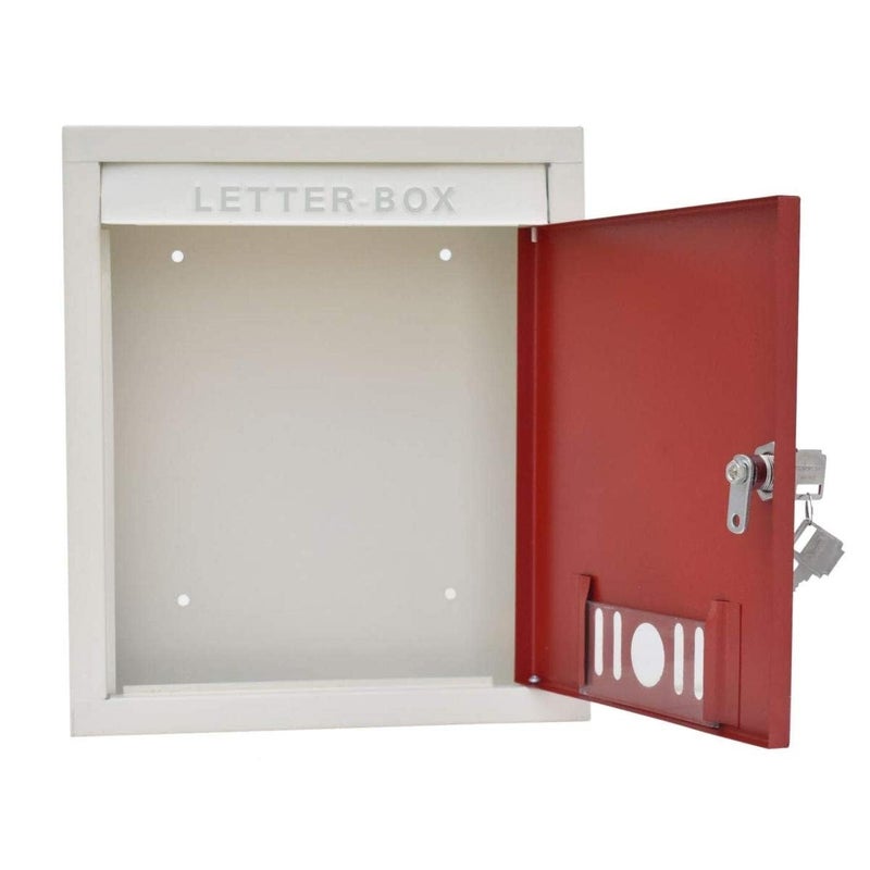 HaveIt Multipurpose Steel Metal Letter BoxPost Box for Gate Home and Office with Lock Table Top or Wall Mount RED White - Image 4