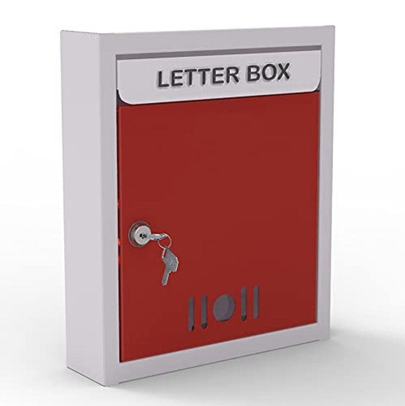 HaveIt Multipurpose Steel Metal Letter BoxPost Box for Gate Home and Office with Lock Table Top or Wall Mount RED White - Image 2