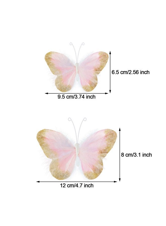 مايتيز 16 قطعة من ملصقات الحائط على شكل فراشة ثلاثية الأبعاد من الريش الذهبي اللامع لتزيين الغرف والمكاتب وغرف النوم والحمامات وغرف المعيشة (وردي فاتح) - Image 2