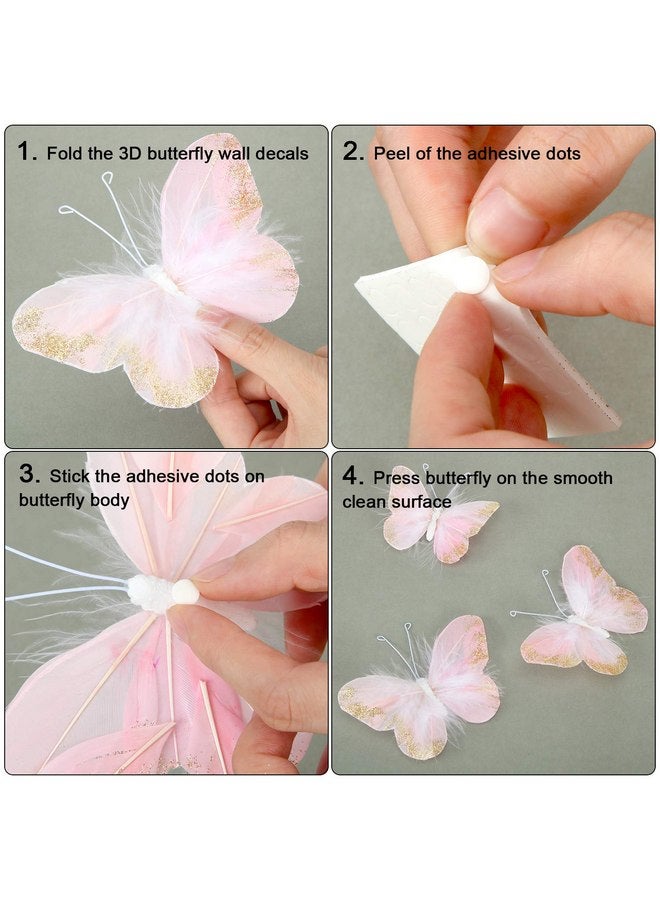 مايتيز 16 قطعة من ملصقات الحائط على شكل فراشة ثلاثية الأبعاد من الريش الذهبي اللامع لتزيين الغرف والمكاتب وغرف النوم والحمامات وغرف المعيشة (وردي فاتح) - Image 4