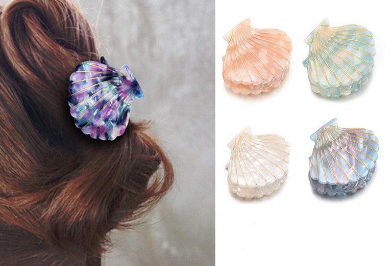 Suoirblss Shell Jaw Clip Hair Claw Clip Clamps Resin Hair Clips Marble Pattern Hairpins Hair Accessories for women Styling Hairdressing (White) - Image 3
