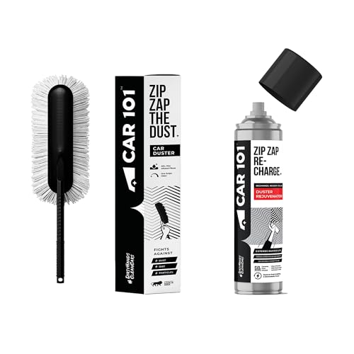 CAR101 Ultimate Zip Zap Combo – Car Duster + Recharge/Rejuvenator Spray | Ceramic Wax Infused | Duster with Rejuvenator for Restored Dust-Trapping Power | Scratch-Free Cleaning for Car & Bike - Image 1