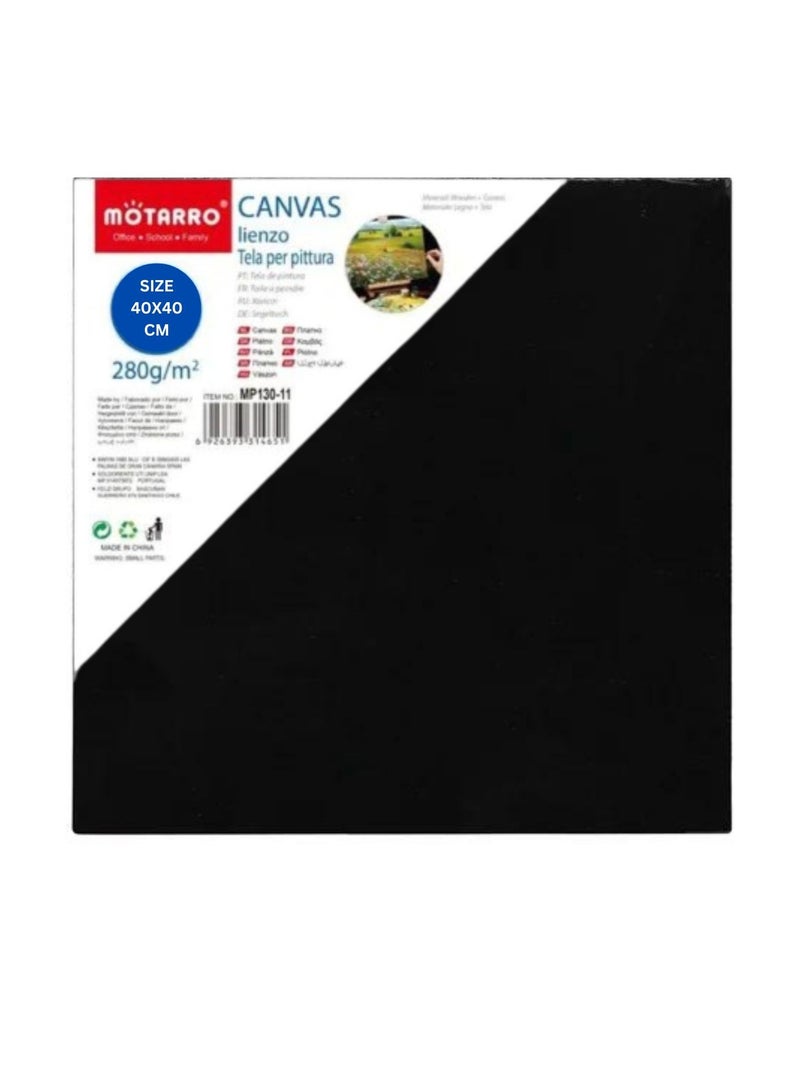 MOTARRO Canvas Black,40X40 CM 100% Cotton Primed Acid-Free Stretched Black canvas for Painting, Art Supplies for Acrylic Pouring, Oil Painting and Watercolor Paints  - Image 1