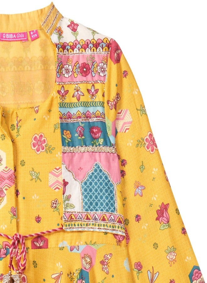 BIBA GIRL PRINTED FITTED KID(KW3876_YELLOW_5) - Image 2