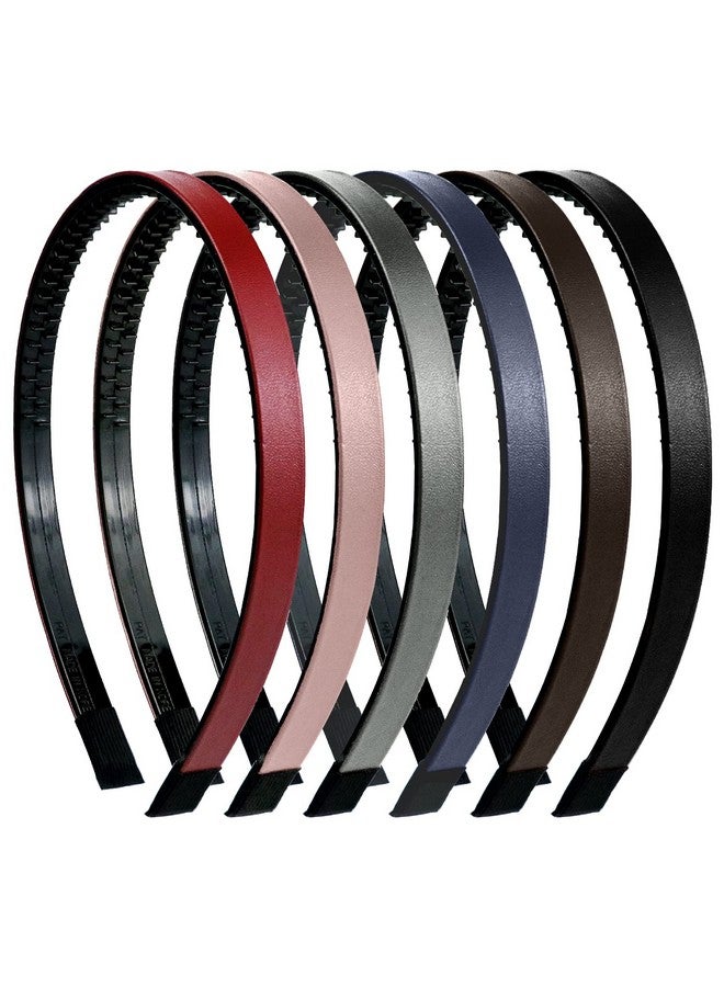 LAPOHI Apohi 6 Pieces Leather Headbands Skinny Leather Headbands For Women Simply Headbands With Teeth Leather Covered Hair Hoop For Women Girls - Image 1