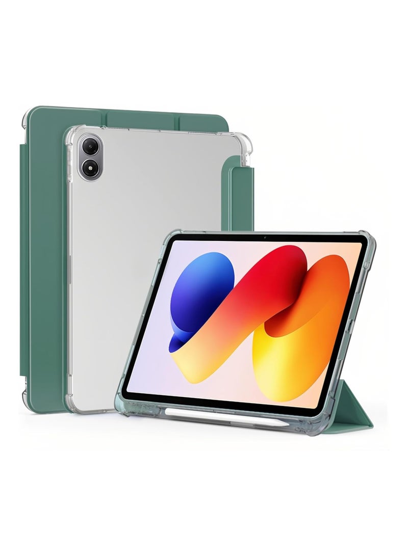 غطاء لوحي متوافق مع Xiaomi Redmi Pad 2 Pro 2025 مقاس 12.1 بوصة، يوفر حماية رقيقة مضادة للصدمات، بتصميم ذكي شبه شفاف مطفأ، مزود بحامل قلم ووظيفة الاستيقاظ/النوم التلقائي.