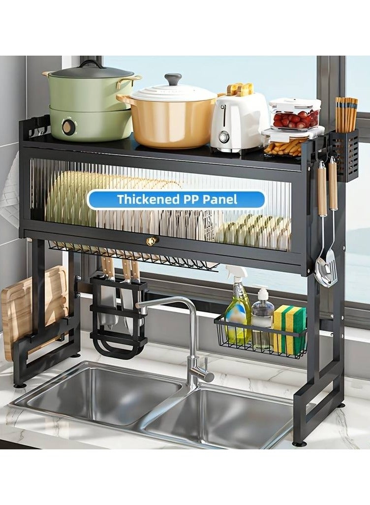 DubaiGallery Metal Dish Cabinet Rack Dustproof Sink Rack With Cabinet Door Multi-functional Plate Drying Storage Kitchen Organizer - Image 4